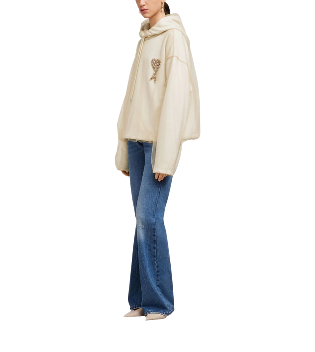Kapuzenpullover mit Tüll und Stickerei