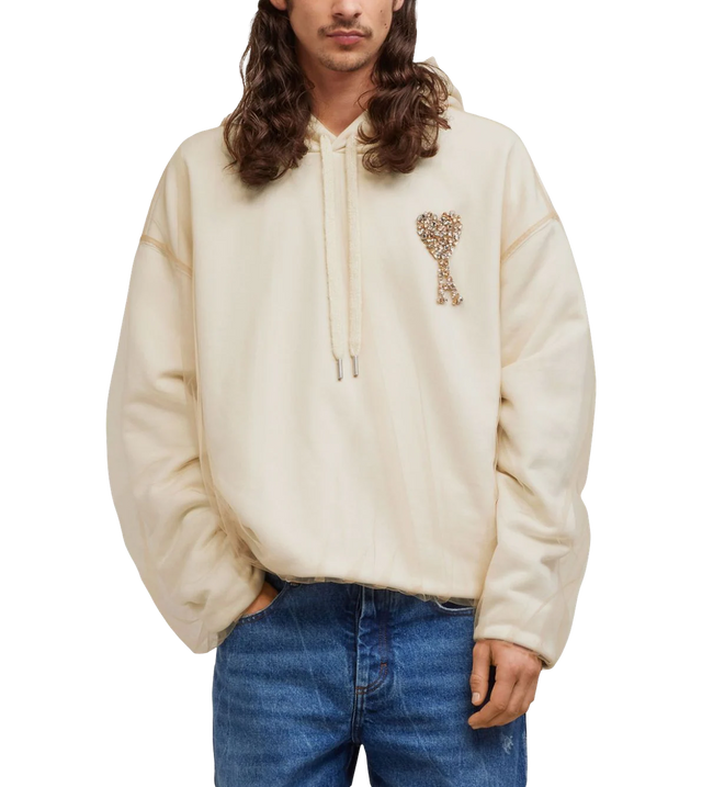 Kapuzenpullover mit Tüll und Stickerei