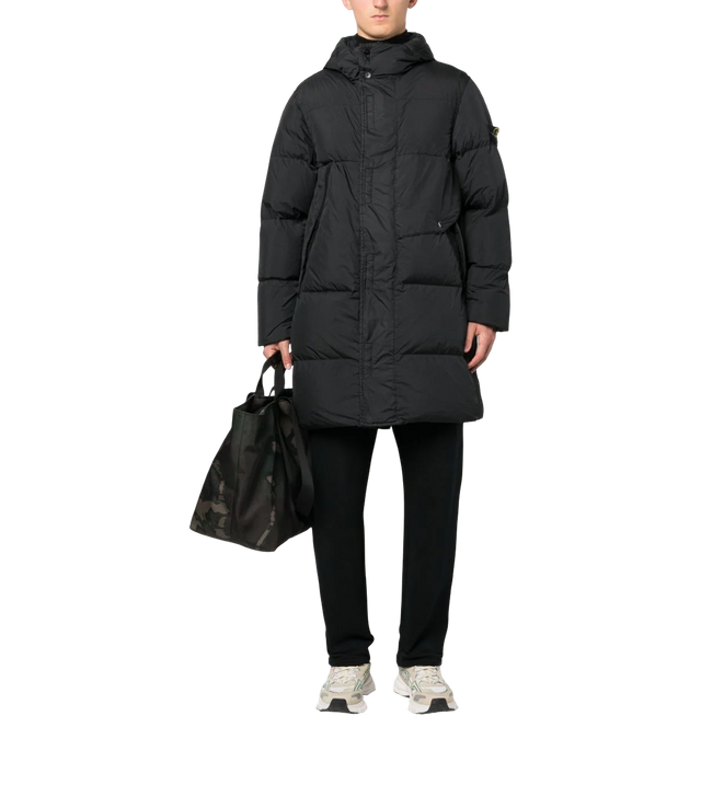 Lange Daunenjacke mit Patch
