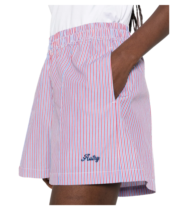 Gestreifte Summer Shorts mit Bienenstickerei