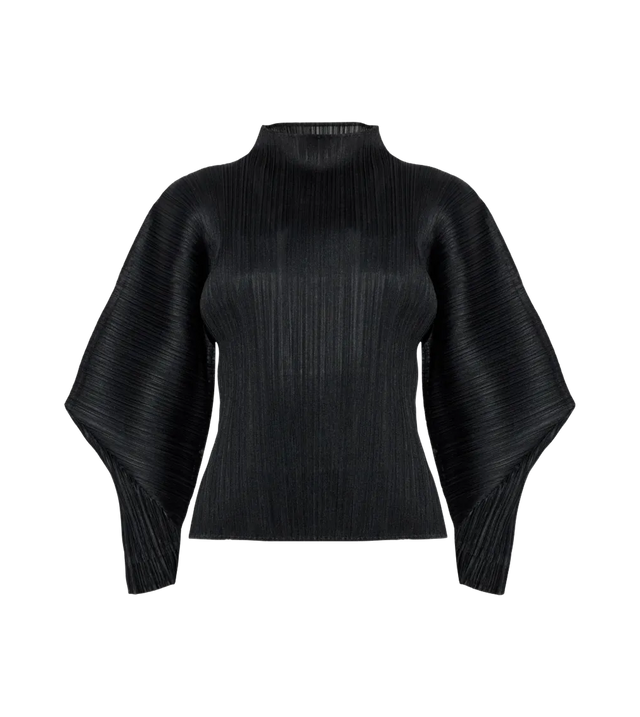 Plissierte Bluse mit hohem Kragen