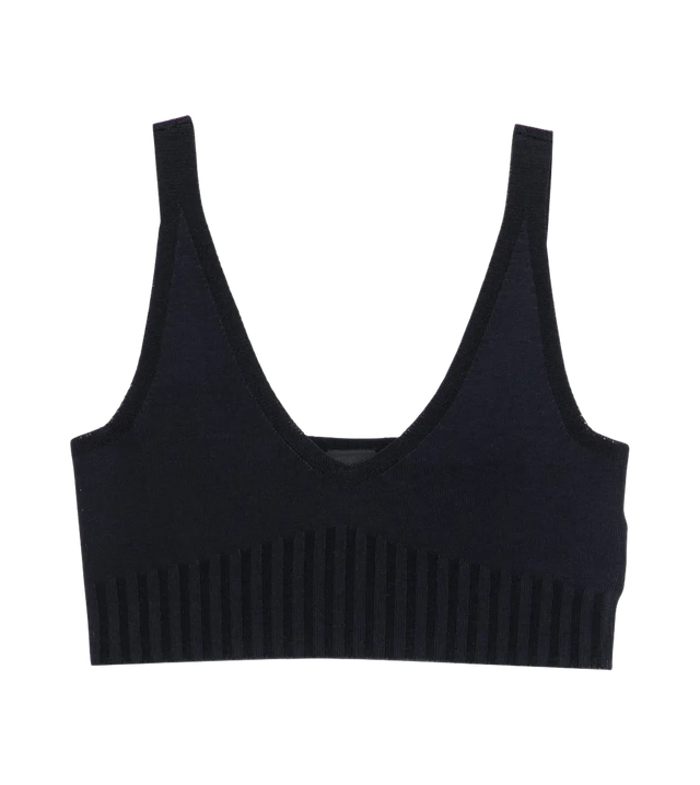 Blaues V-Neck Oberteil mit geripptem Saum