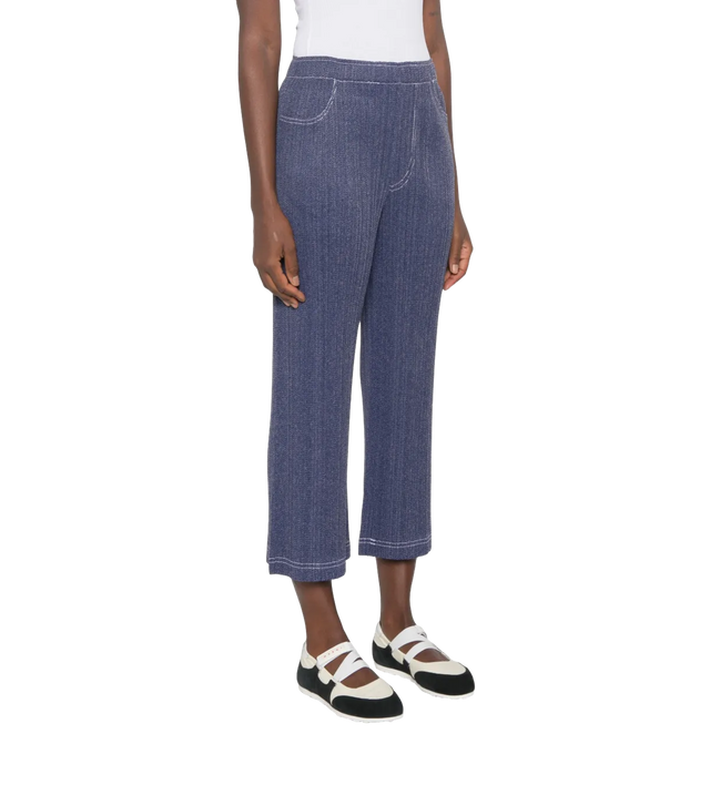 Gerade Hose in Jeansoptik mit Plisseestruktur