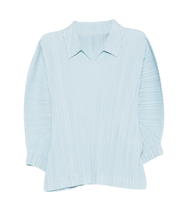 Plissiertes T-Shirt mit Poloshirtkragen