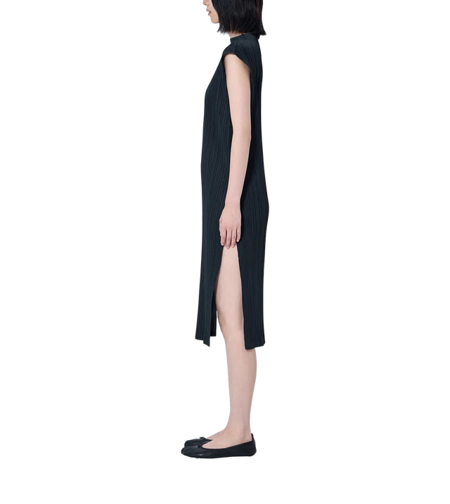 Ärmellose Swing Kleid mit Falten und Knopfleiste
