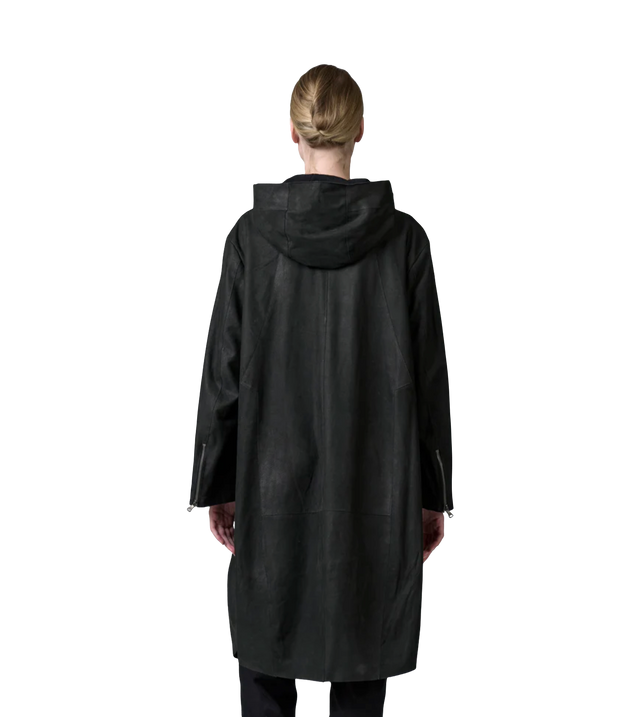 Oversized parka mit Kapuze aus Velours-Nappaleder mit Futter aus Wollgewebe