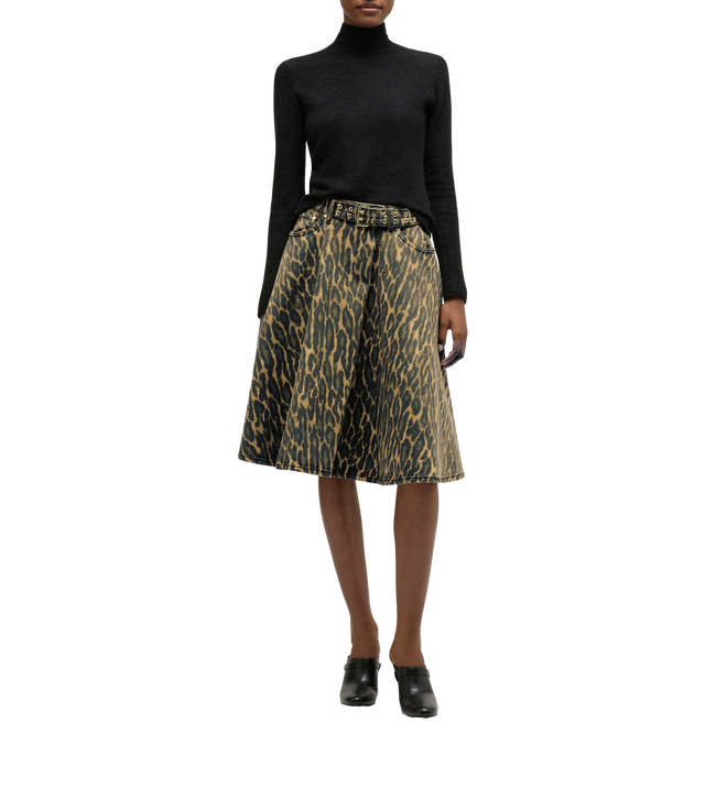 Wickelrock aus Denim mit Leopardenmuster