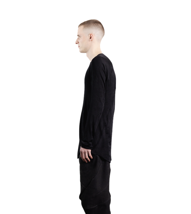 Distortion long curved T-shirt