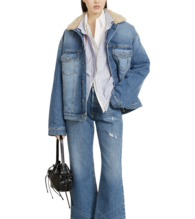 Oversized-Jeansjacke mit Kunstfell