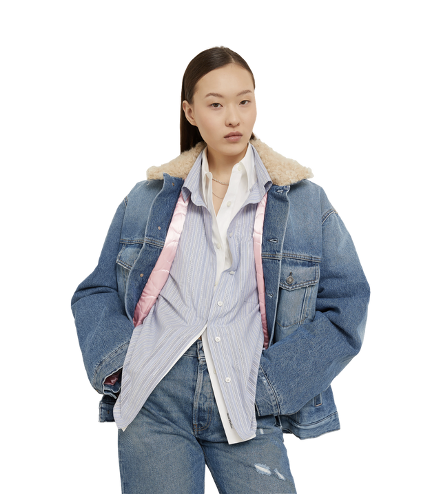 Oversized-Jeansjacke mit Kunstfell