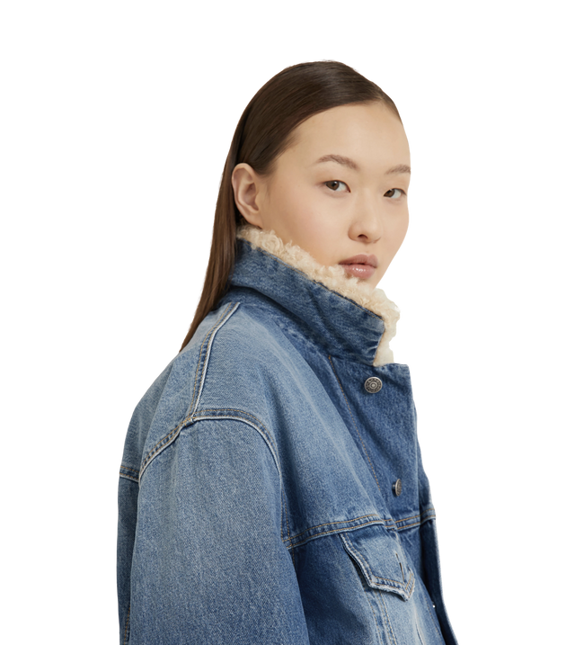 Oversized-Jeansjacke mit Kunstfell