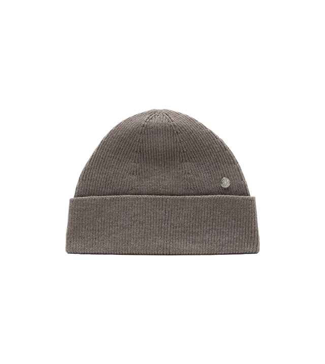 Rippstrick-Beanie aus Wolle mit Niete