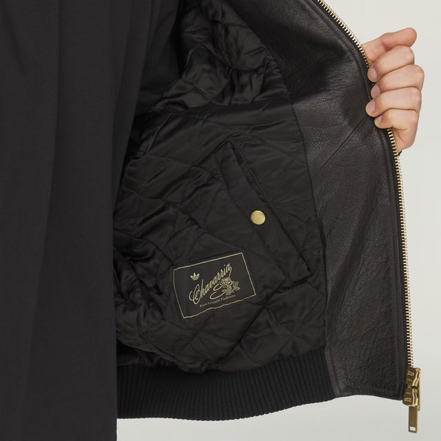 Leder-Bomberjacke mit Logo-Stickerei