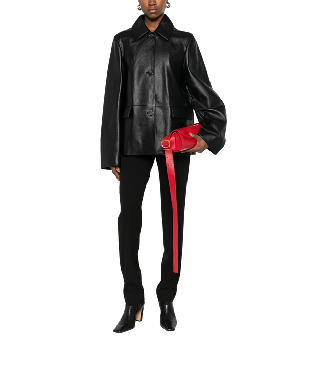 Strukturierte Lederjacke mit Reißverschluss