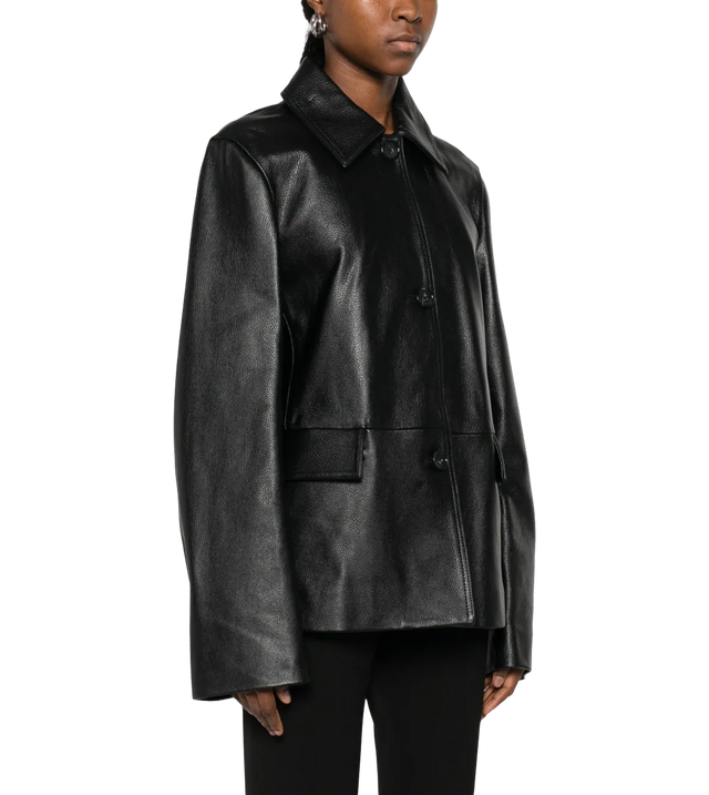 Strukturierte Lederjacke mit Reißverschluss