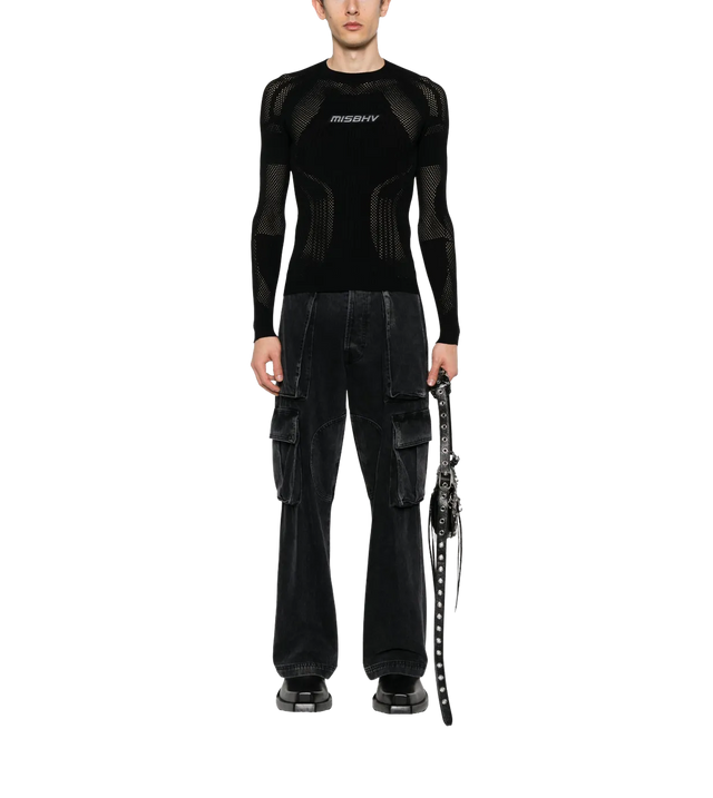 Futuristischer Lochstrick-Pullover mit Logo-Applikation