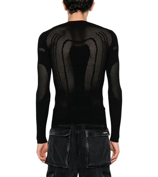 Futuristischer Lochstrick-Pullover mit Logo-Applikation