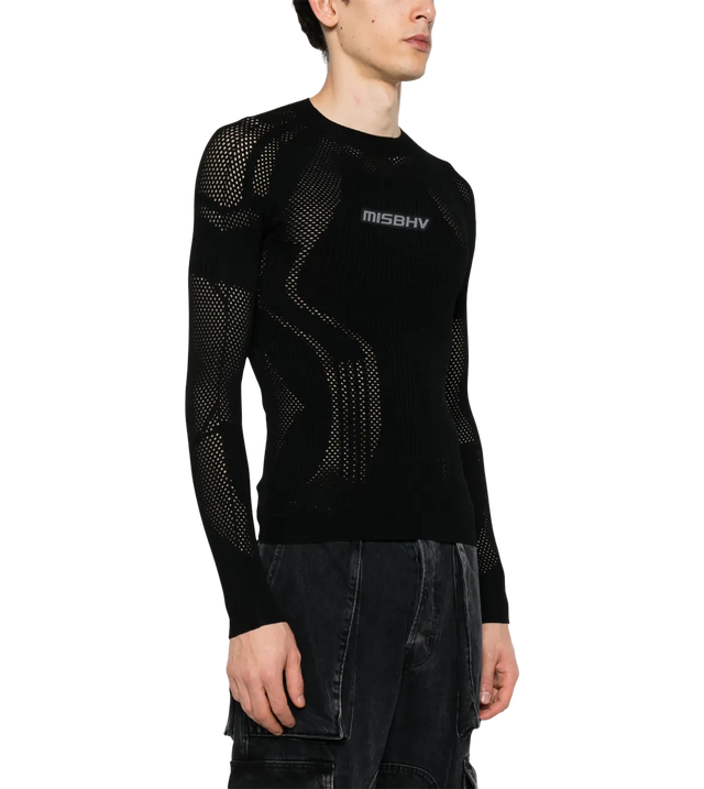 Futuristischer Lochstrick-Pullover mit Logo-Applikation