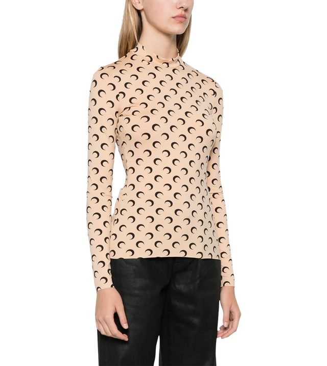 Rollkragen-Langarmshirt mit Mond-Print