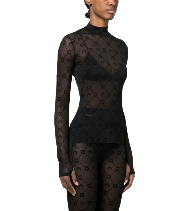 Transparentes Langarmshirt mit Mond-Monogramm