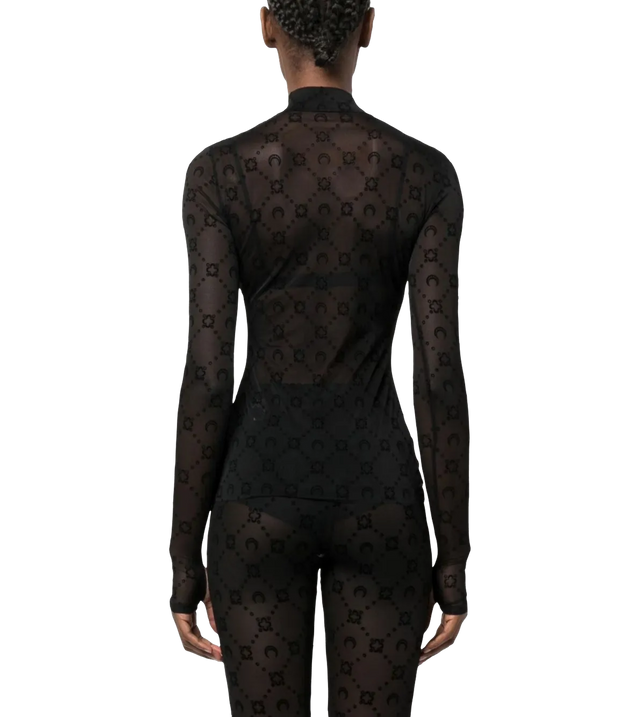 Transparentes Langarmshirt mit Mond-Monogramm