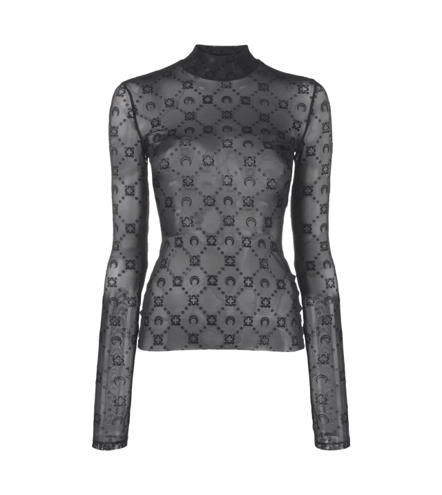 Transparentes Langarmshirt mit Mond-Monogramm