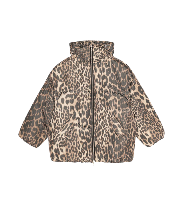 Gesteppte Kapuzenjacke mit Leoparden-Print