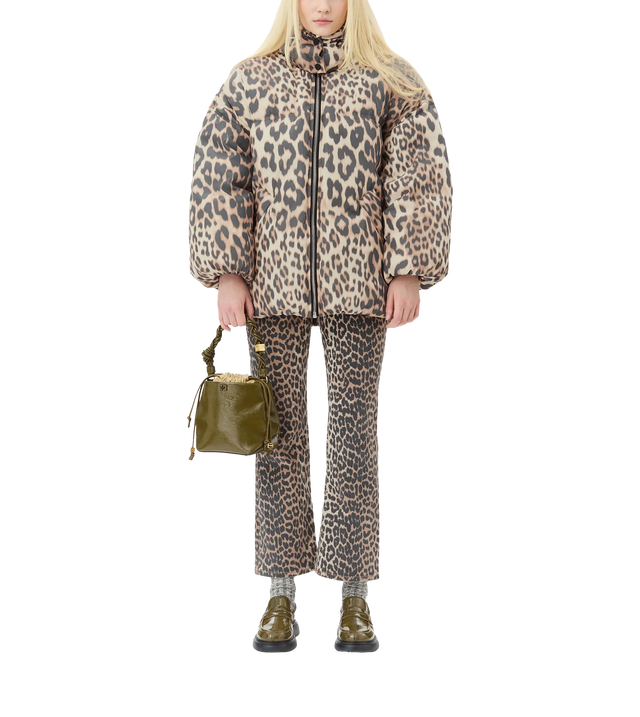 Gesteppte Kapuzenjacke mit Leoparden-Print