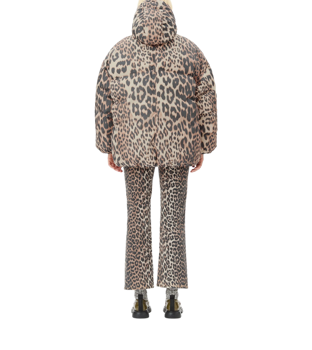 Gesteppte Kapuzenjacke mit Leoparden-Print