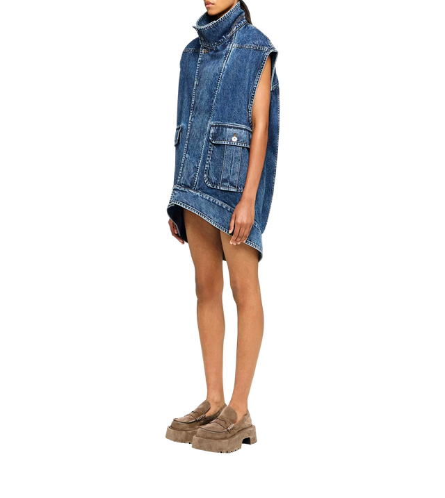 Denim vest with stand-up collar 