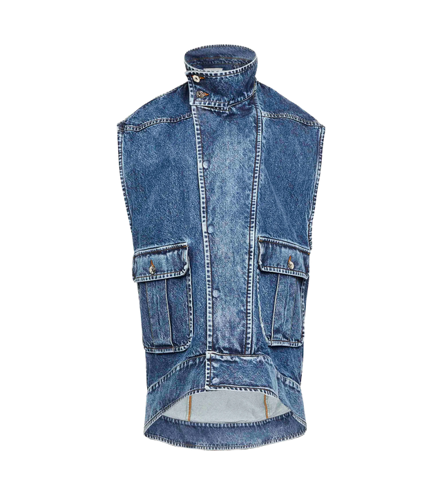 Denim vest with stand-up collar 