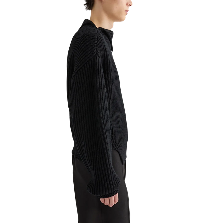 Gerippter Woll-Pullover mit Stehkragen