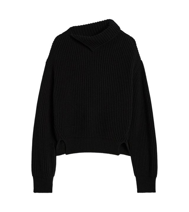 Gerippter Woll-Pullover mit Stehkragen