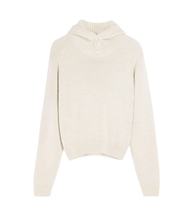 Gerippter Strickpullover mit Knöpfen