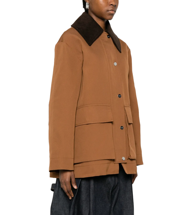 Braune Twill Jacke mit Cordkragen