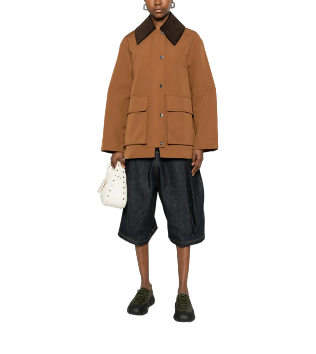 Braune Twill Jacke mit Cordkragen