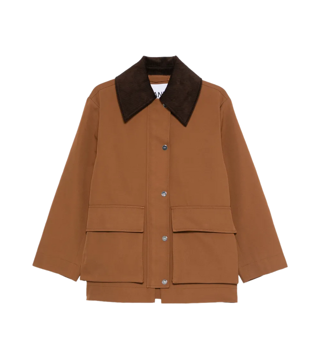 Braune Twill Jacke mit Cordkragen
