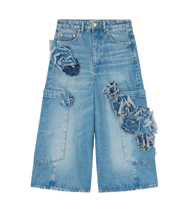 Baggy Jeans mit Blumenapplikation