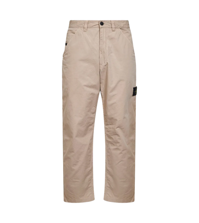 Beige Hose mit Logo-Patch und aufgesetzten Taschen