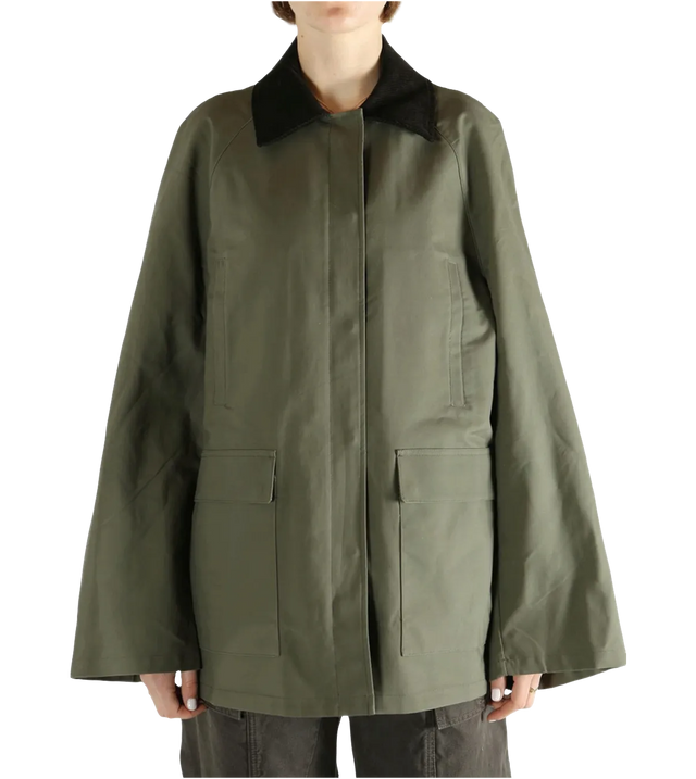 Grüne Summer Country Jacke mit Cordkragen und Klappentaschen