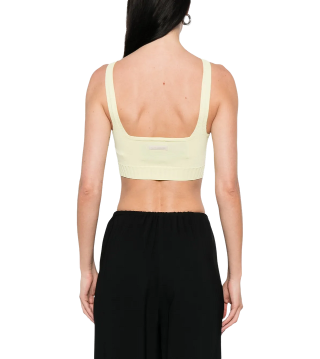 Gelbes V-Neck Oberteil mit geripptem Saum