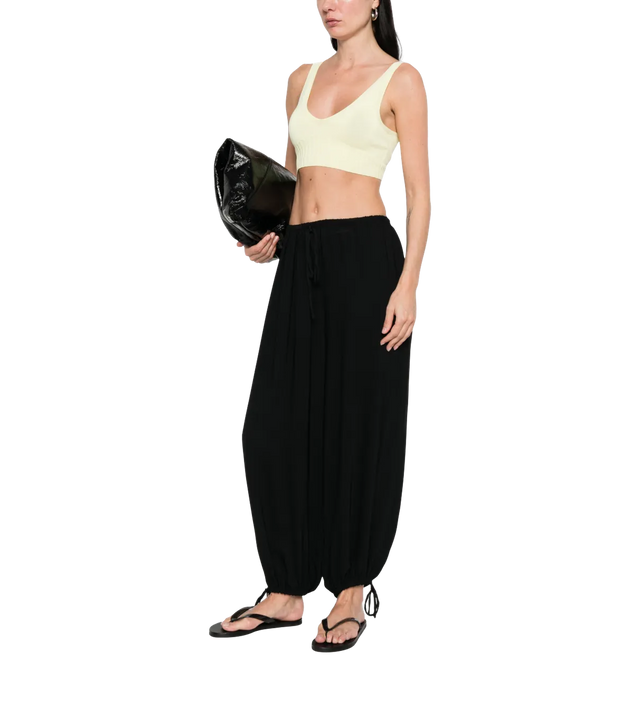 Gelbes V-Neck Oberteil mit geripptem Saum