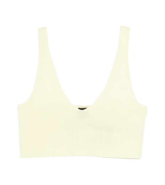 Gelbes V-Neck Oberteil mit geripptem Saum