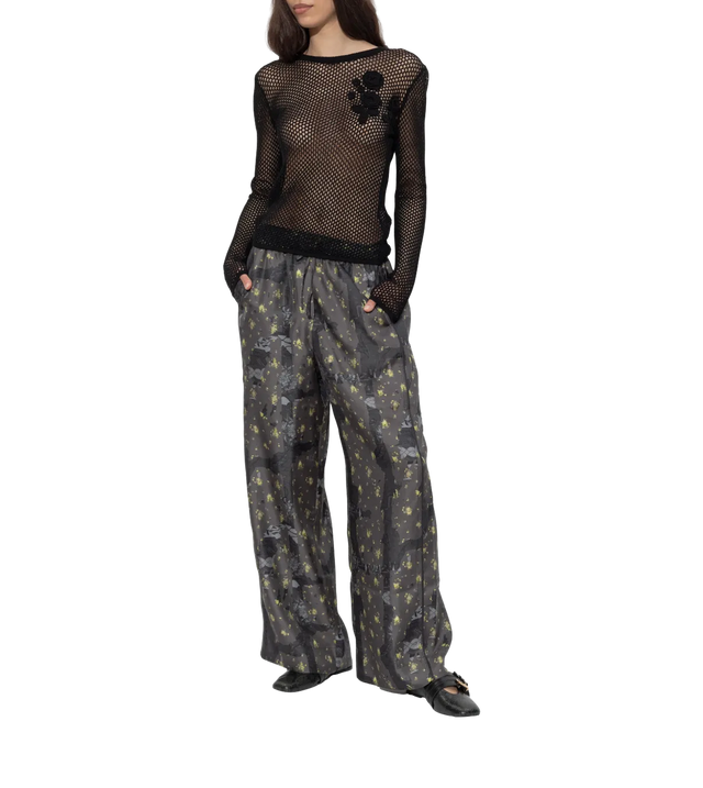 Graue Hose mit Floral-Print aus Bio-Seide