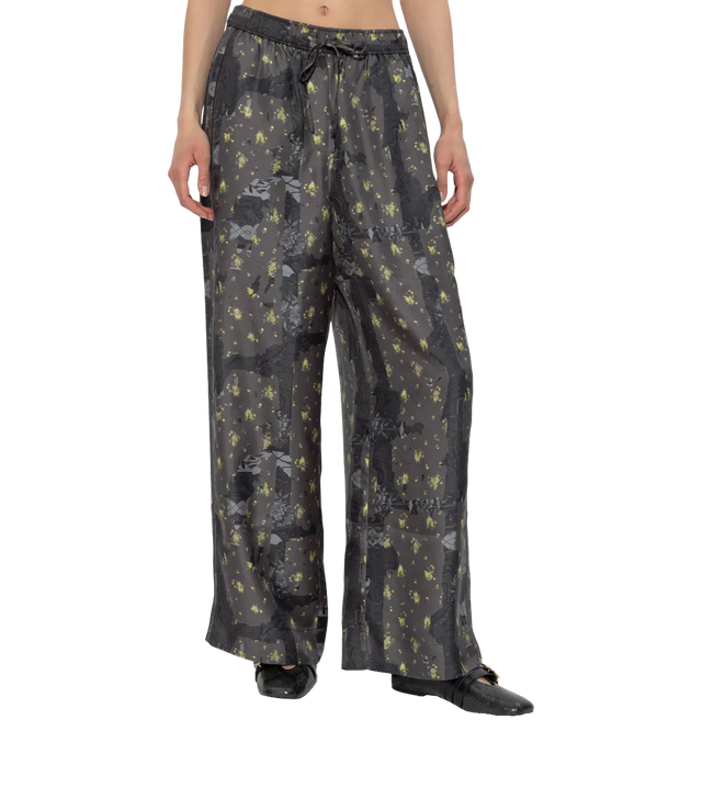 Graue Hose mit Floral-Print aus Bio-Seide
