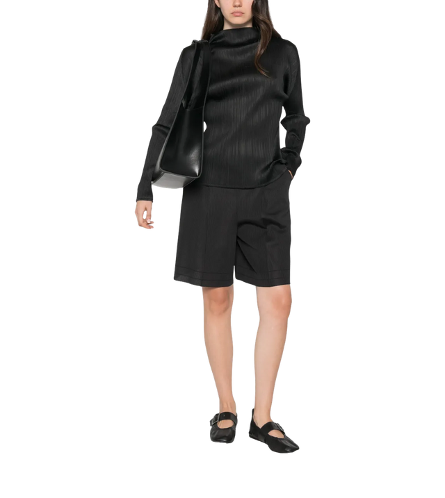 Plissiertes Langarmshirt mit Stehkragen