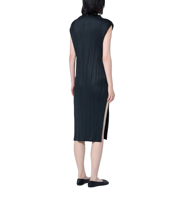Ärmellose Swing Kleid mit Falten und Knopfleiste
