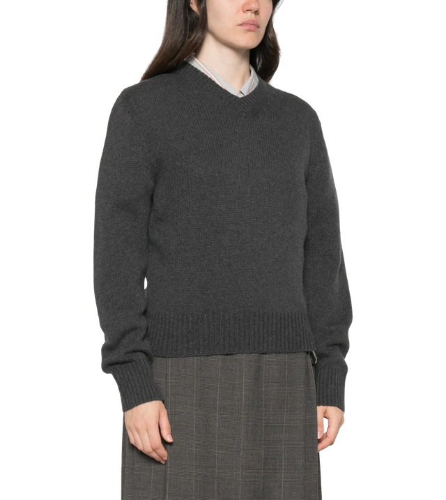 Violette Pullover mit V-Ausschnitt und geripptem Saum
