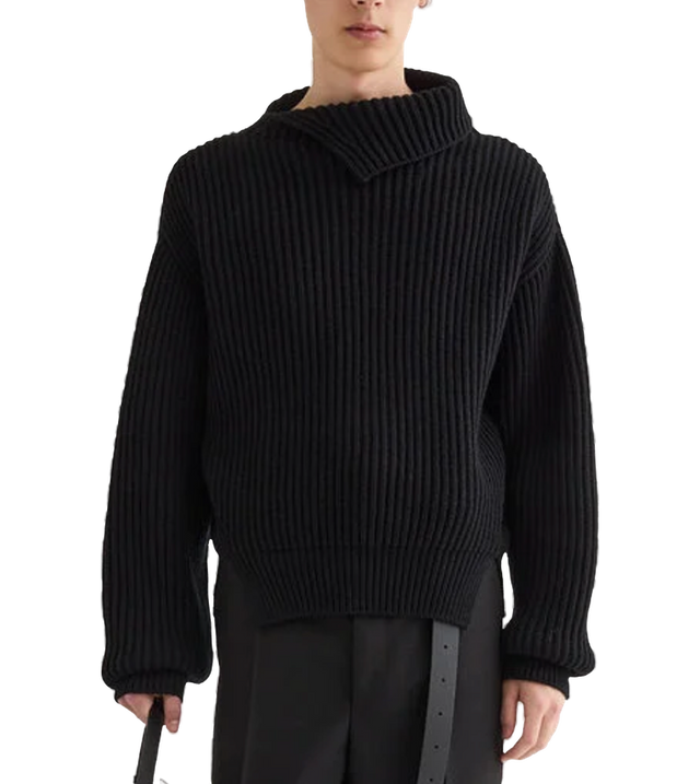 Gerippter Woll-Pullover mit Stehkragen