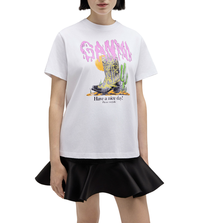 Weißes T-Shirt mit Westernstiefel-Print